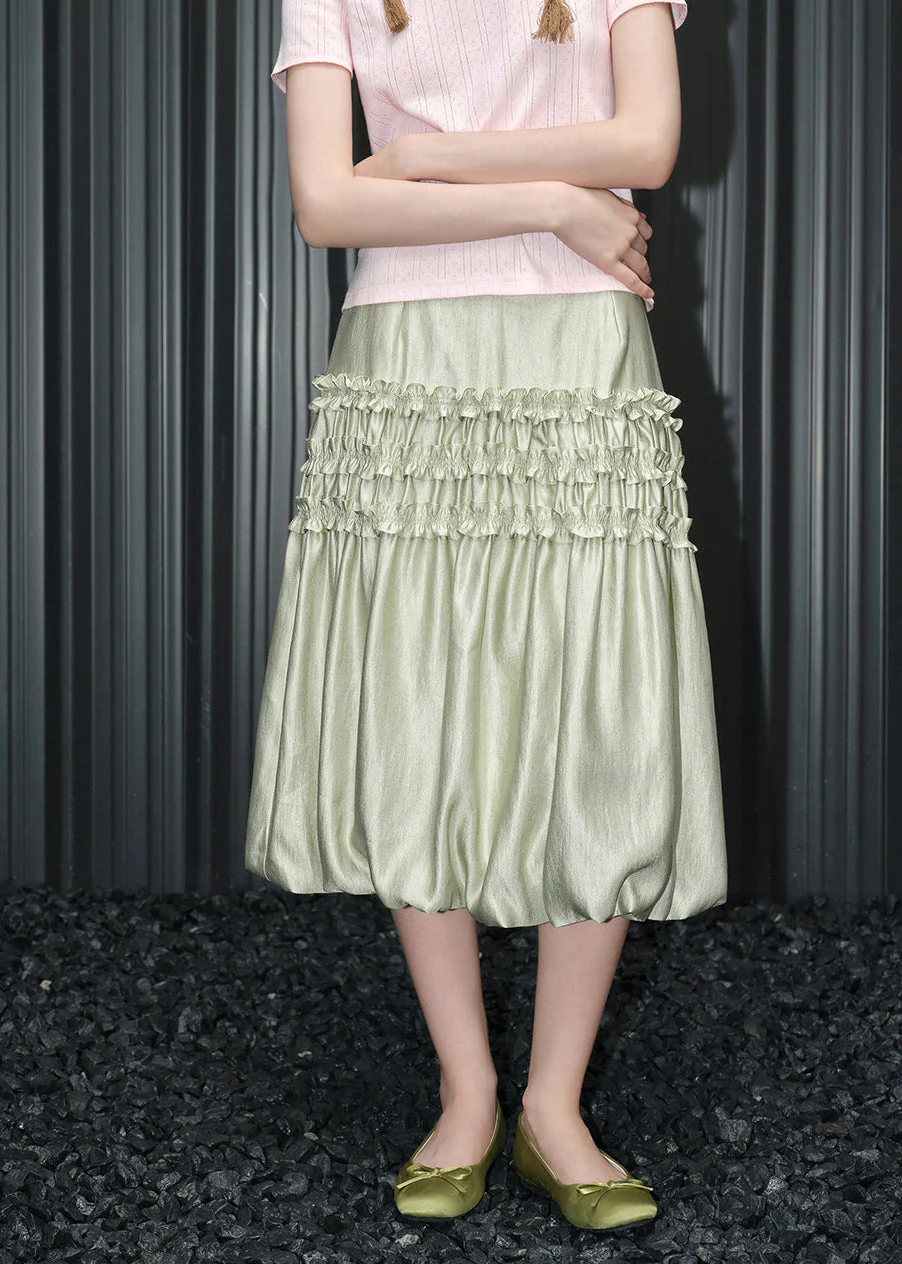 Fine Lake Green Ruffled Silk Skirts Summer - Image 2