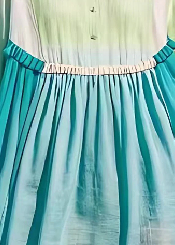 Fine Light Blue Oversized Patchwork Linen Vacation Dress Summer - Image 4