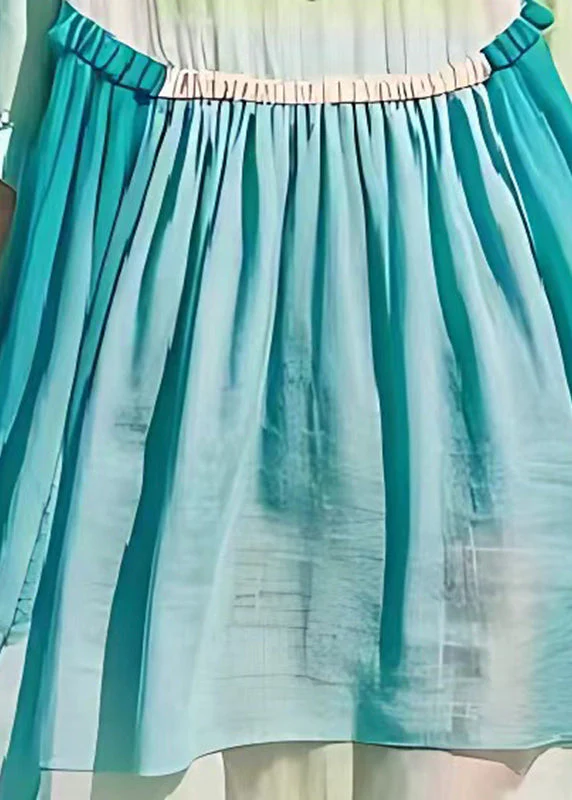 Fine Light Blue Oversized Patchwork Linen Vacation Dress Summer - Image 5