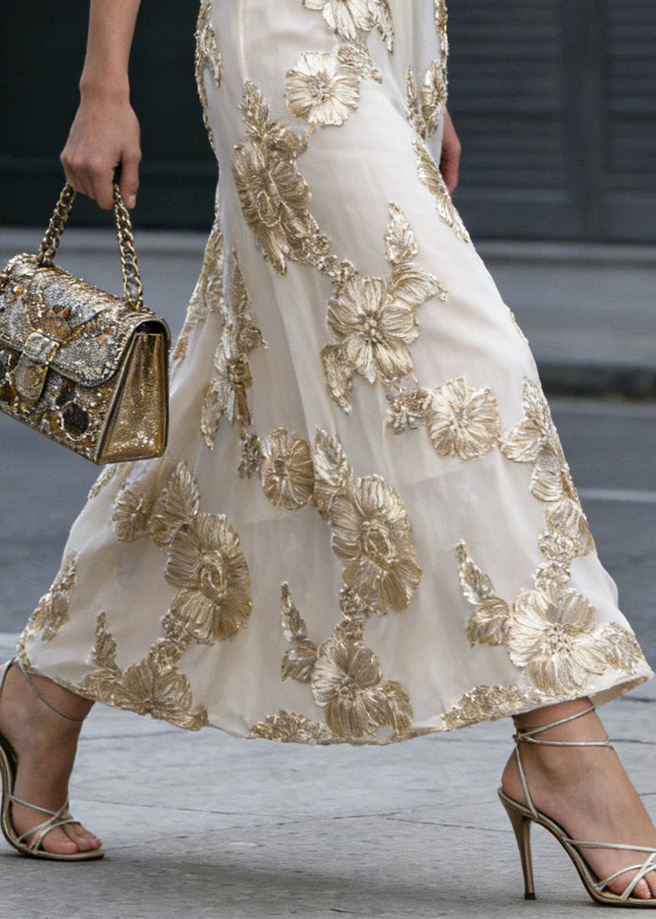 Fine Light Khaki Floral High Waist Tulle Skirt Spring - Image 4
