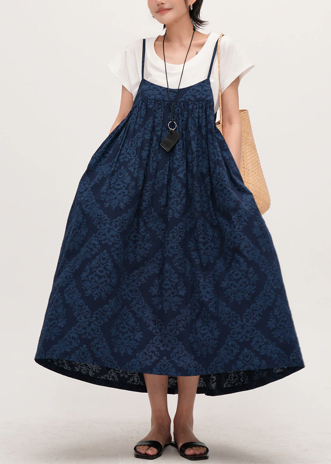 Fine Navy Print Exra Large Hem Cotton Sundress Summer - Image 2