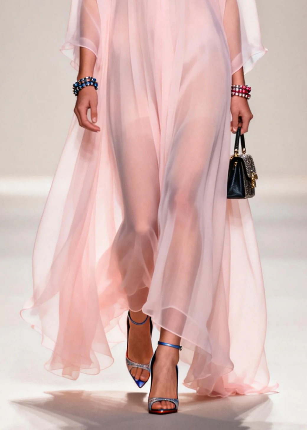 Fine Nude Notched Patchwork Chiffon Sheer Dresses Summer - Image 4