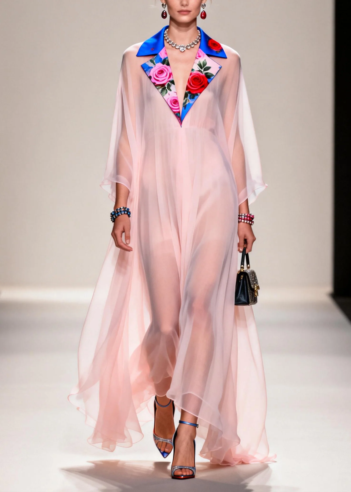 Fine Nude Notched Patchwork Chiffon Sheer Dresses Summer - Image 5