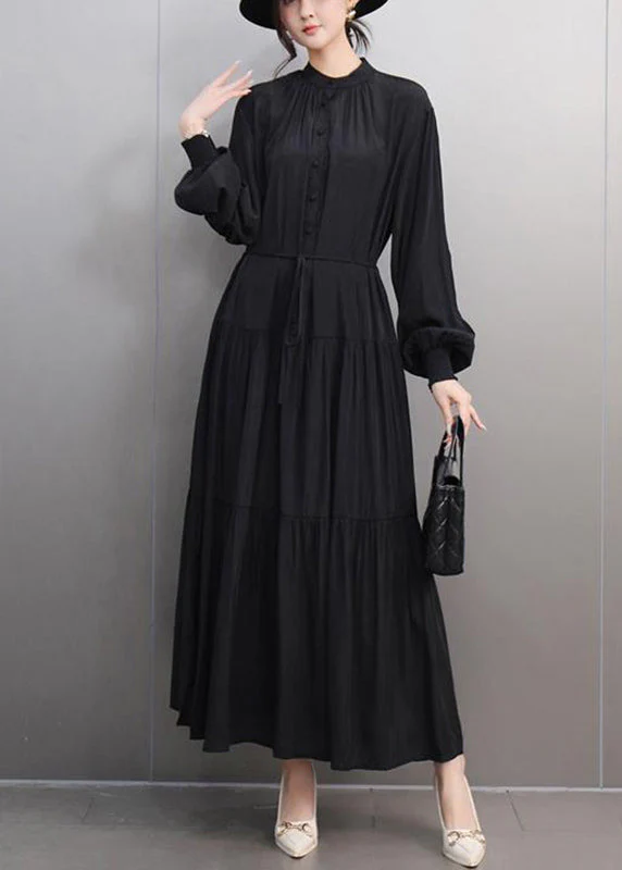 Fine Orange O-Neck Patchwork Tie Waist Long Dresses Spring - Image 2
