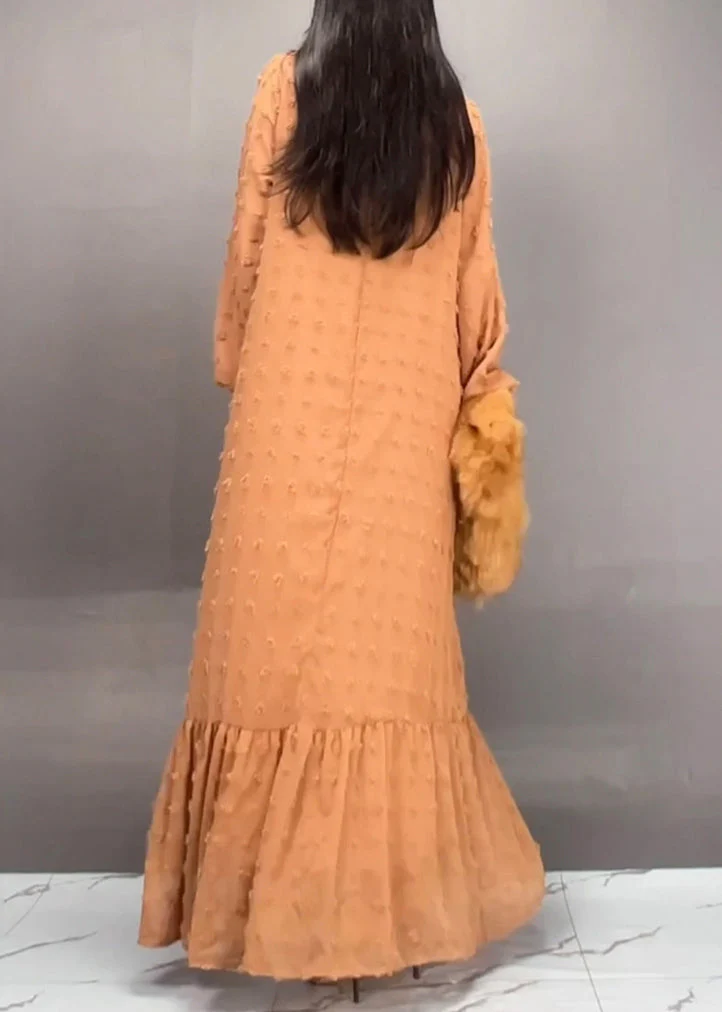 Fine Orange Patchwork Solid Maxi Dresses Spring - Image 5