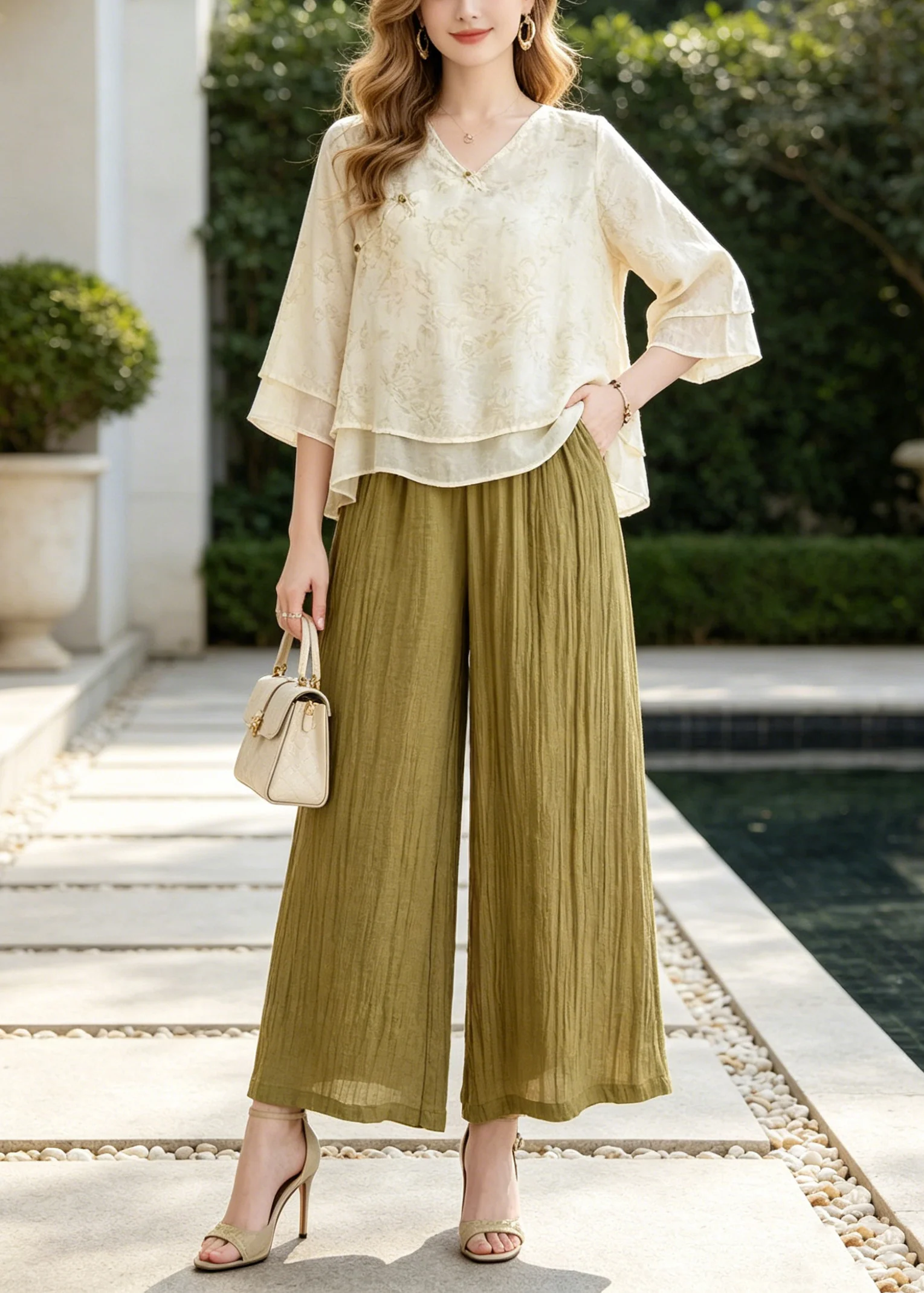Fine Oversized Print Cotton Two Pieces Set Summer - Image 5