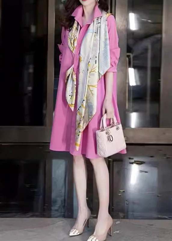 Fine Pink Peter Pan Collar Patchwork Fake Two Pieces Long Shirts Dress Spring - Image 4