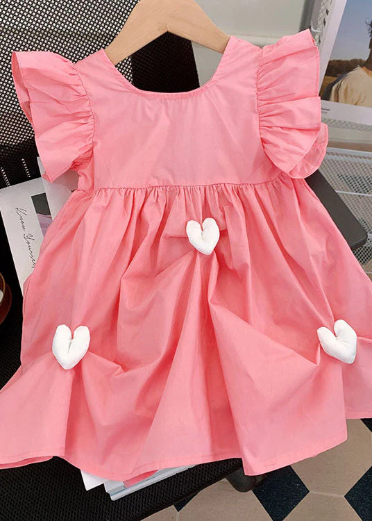 Fine Pink Ruffled Heart Patchwork Cotton Kids Girls Dresses Summer - Image 3