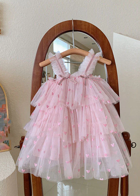 Fine Pink Ruffled Layered Patchwork Tulle Baby Girls Dresses Summer - Image 2