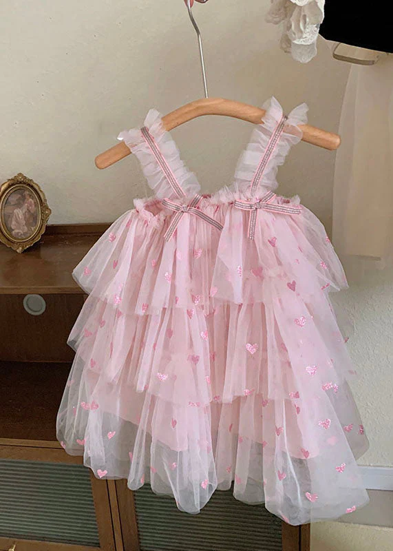 Fine Pink Ruffled Layered Patchwork Tulle Baby Girls Dresses Summer - Image 3
