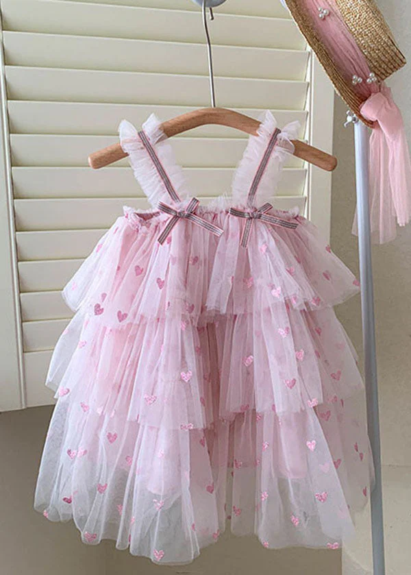 Fine Pink Ruffled Layered Patchwork Tulle Baby Girls Dresses Summer - Image 4