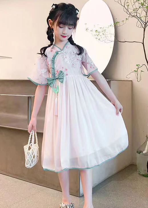 Fine Pink Ruffled Tasseled Patchwork Chiffon Kids Girls Dress Summer - Image 3