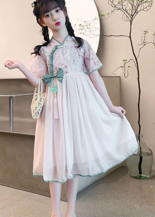 Fine Pink Ruffled Tasseled Patchwork Chiffon Kids Girls Dress Summer - Image 4