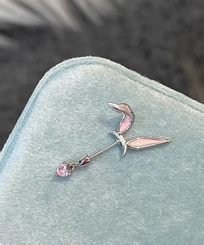 Fine Pink Stainless Steel Little Rabbit Arc Love Single Stud Earrings - Image 3