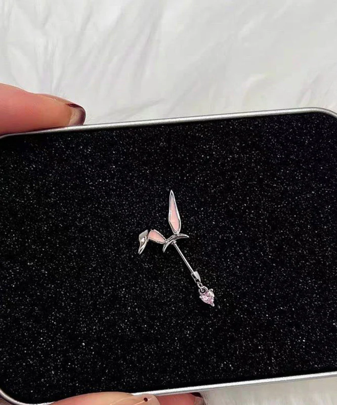 Fine Pink Stainless Steel Little Rabbit Arc Love Single Stud Earrings - Image 4