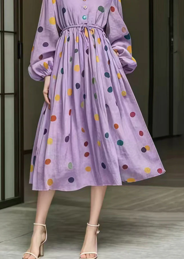 Fine Purple Cinched Print Exra Large Hem Cotton Dress Fall - Image 4