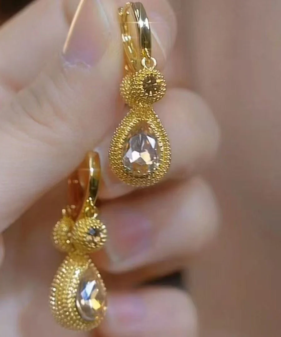Fine Purple Copper Alloy Zircon Crystal Pomegranate Water Droplet Drop Earrings - Image 4