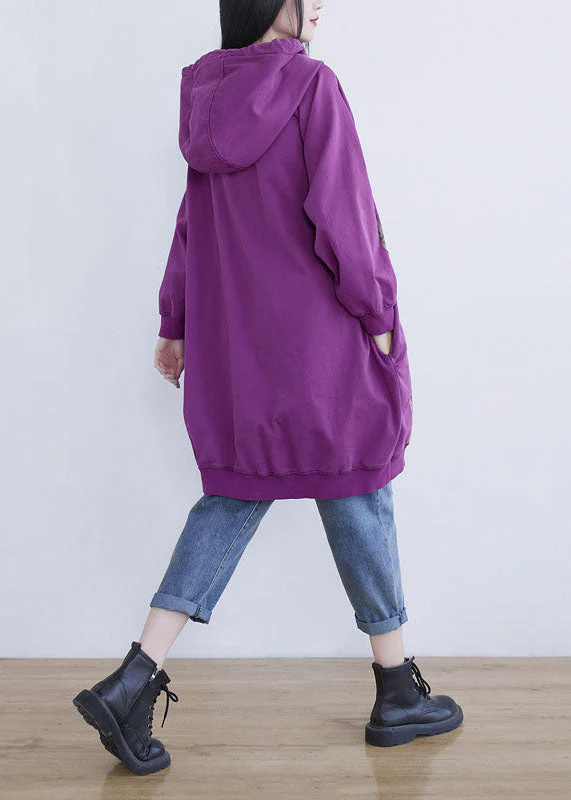 Fine Purple Hooded Print Cotton Mid Dress Spring - Image 5