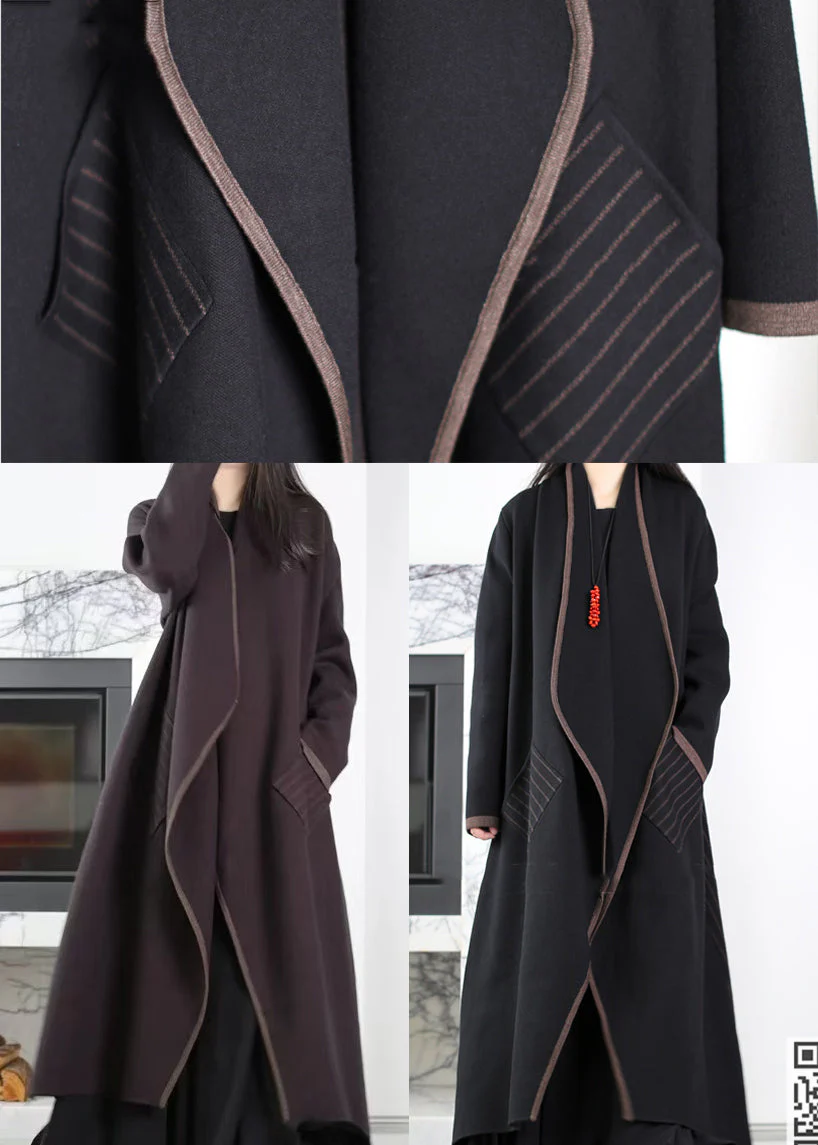 Fine Purple Oversized Patchwork Pockets Knit Trench Coats Winter - Image 4