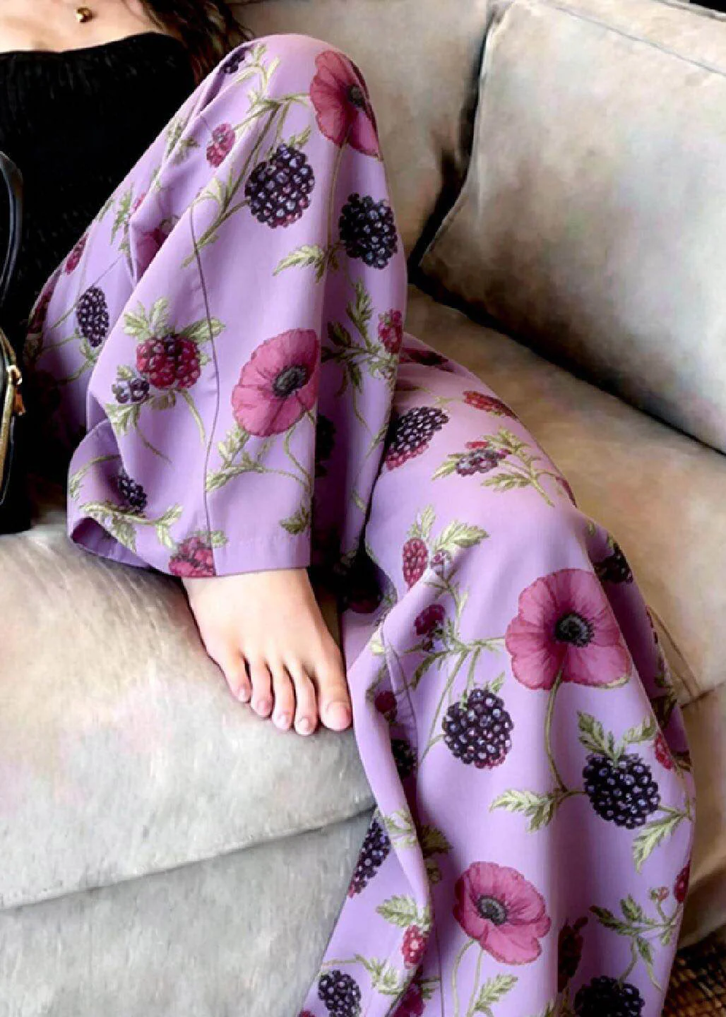 Fine Purple Print Wide Leg Pants Summer - Image 5
