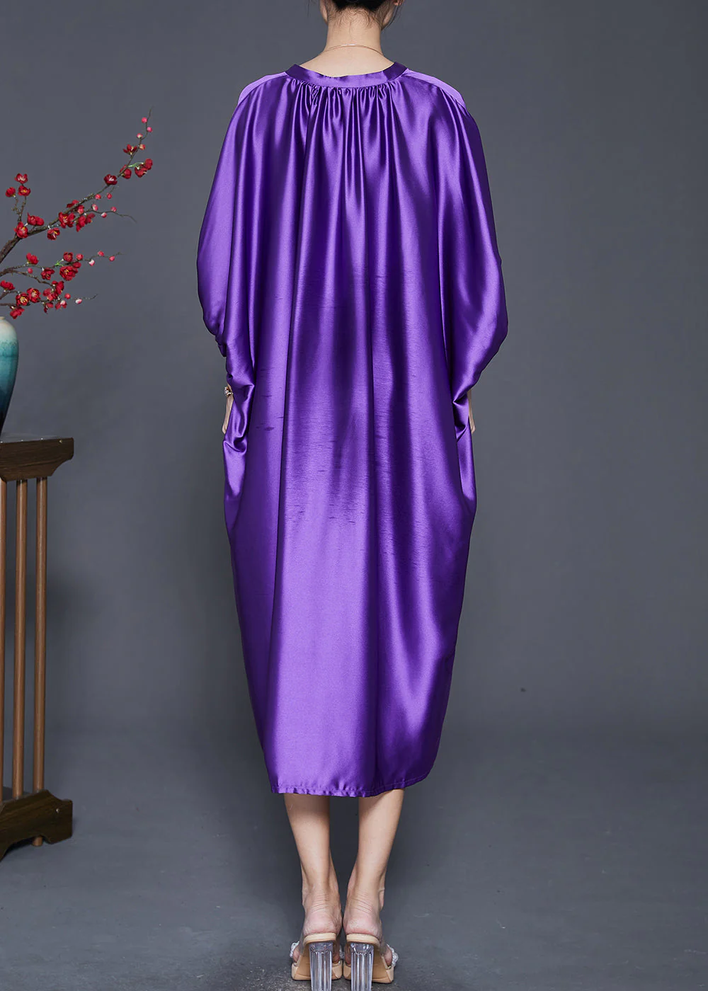 Fine Purple Side Open Draping Silk Vacation Dresses Spring - Image 4