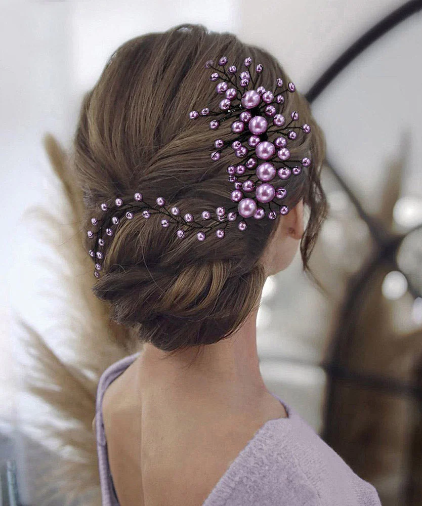 Fine Purple Weave Pearl Beadin Bride HairPiece