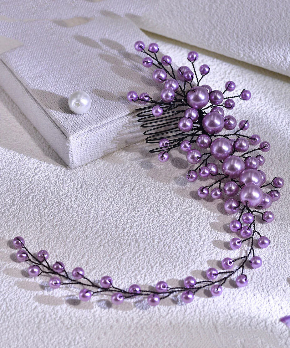 Fine Purple Weave Pearl Beadin Bride HairPiece - Image 2
