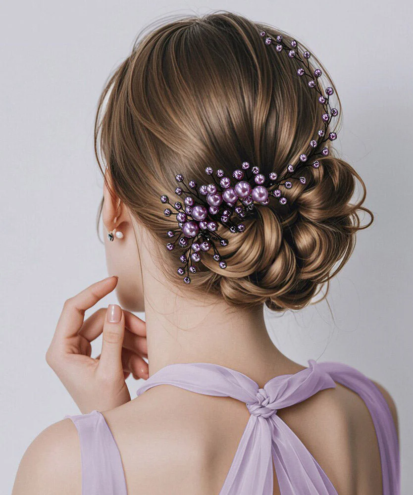 Fine Purple Weave Pearl Beadin Bride HairPiece - Image 5