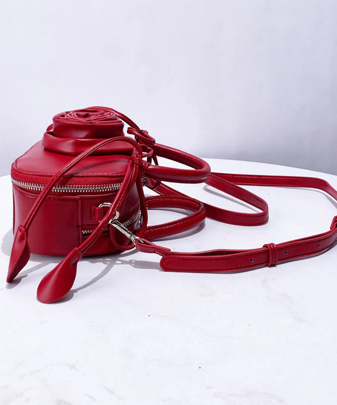 Fine Red 3D Flower Solid Durable Faux Leather Tote Handbag - Image 4