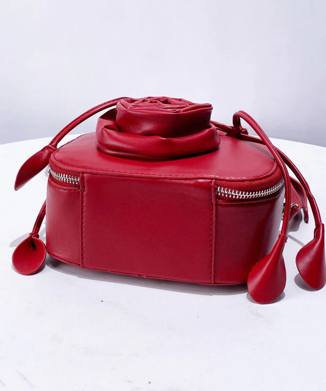 Fine Red 3D Flower Solid Durable Faux Leather Tote Handbag - Image 5