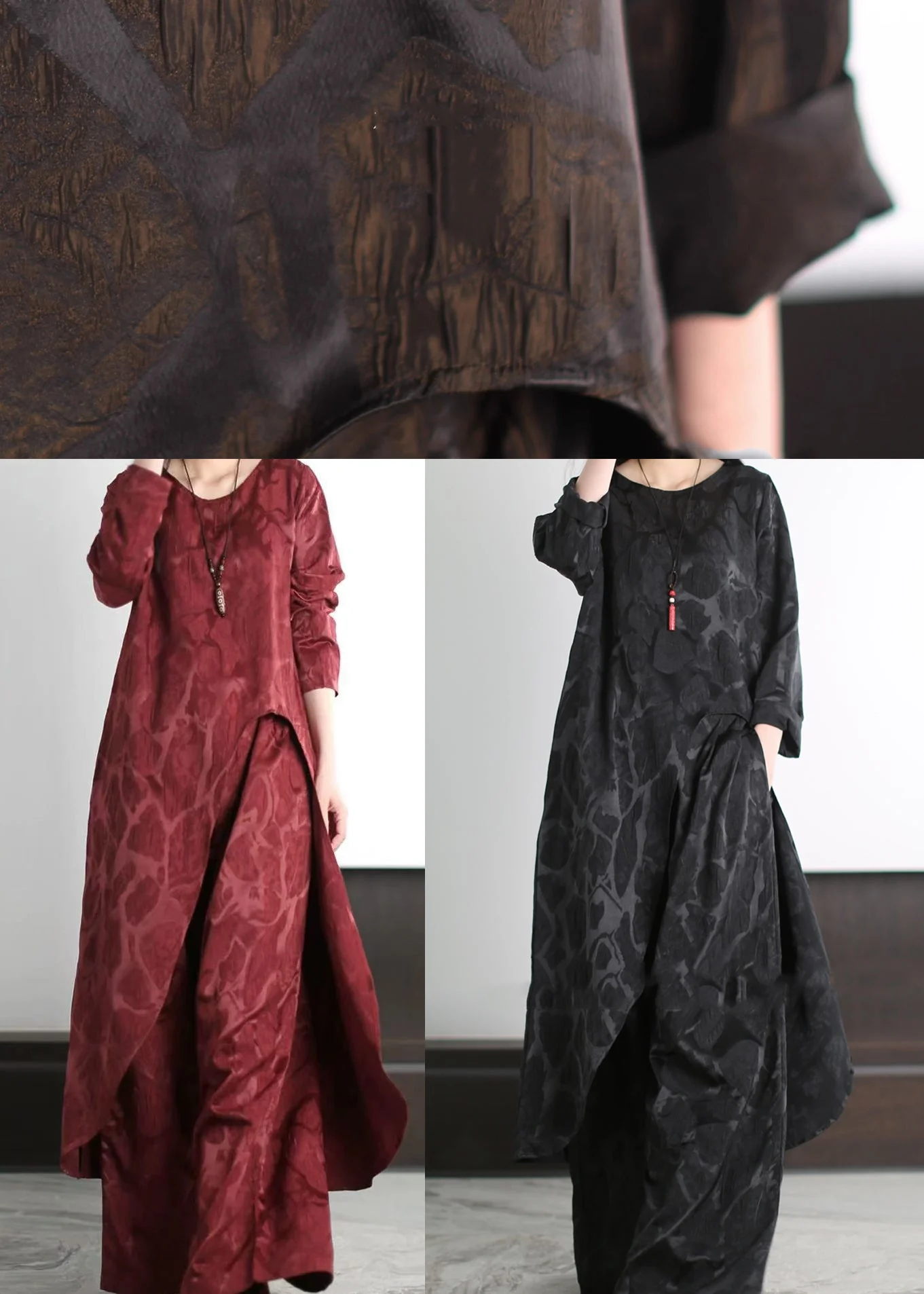 Fine Red Asymmetrical Jacquard Silk Two Pieces Set Spring - Image 5