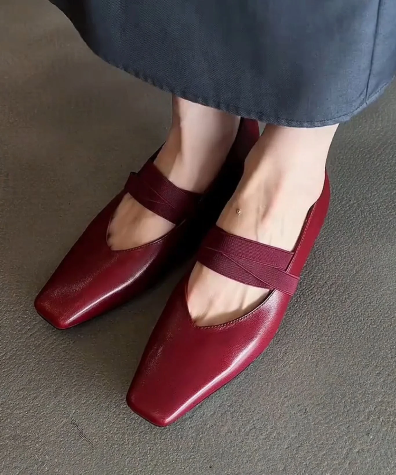 Fine Red Genuine Leather High Heels Lace Up High Heels - Image 3