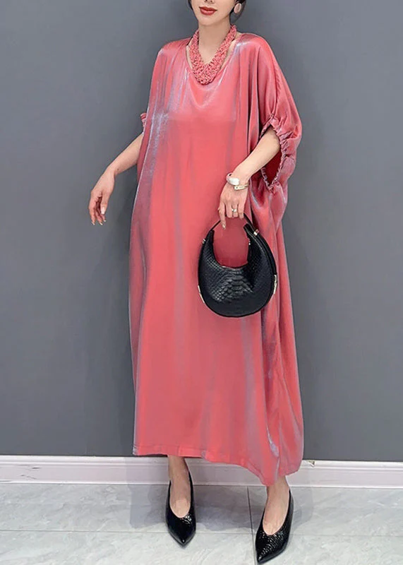 Fine Red O-Neck Patchwork Long Dress Lantern Sleeve - Image 2