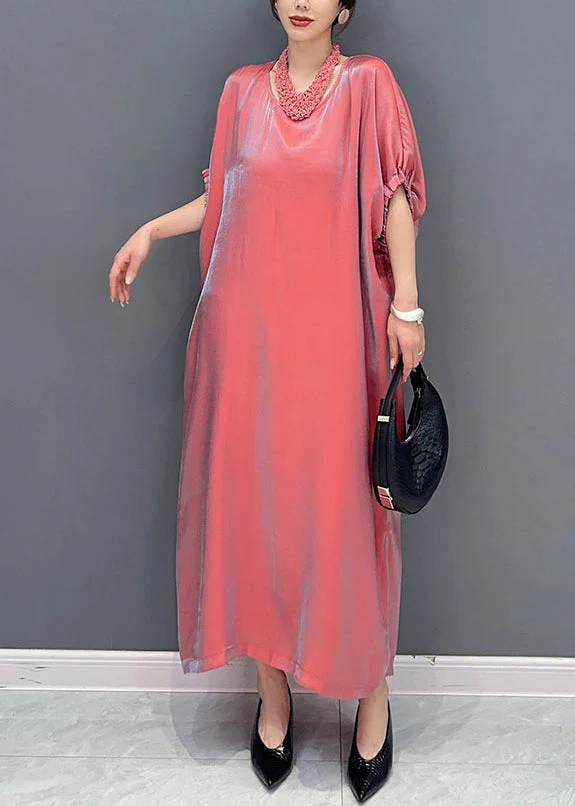 Fine Red O-Neck Patchwork Long Dress Lantern Sleeve - Image 3