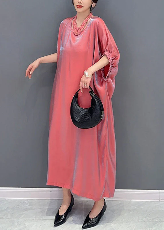 Fine Red O-Neck Patchwork Long Dress Lantern Sleeve - Image 4