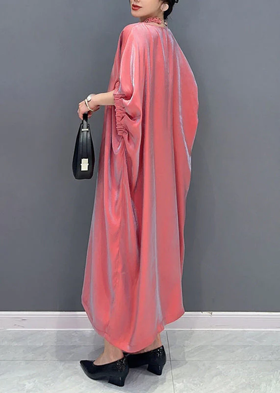 Fine Red O-Neck Patchwork Long Dress Lantern Sleeve - Image 5