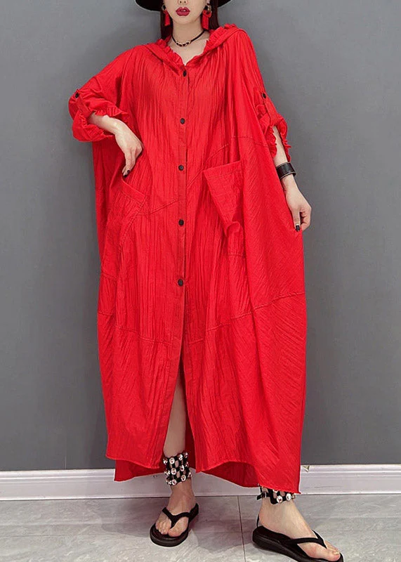 Fine Red V Neck Pockets Holiday Dress Long Sleeve - Image 2