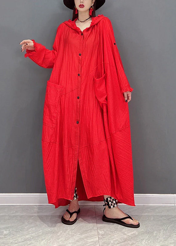 Fine Red V Neck Pockets Holiday Dress Long Sleeve - Image 3