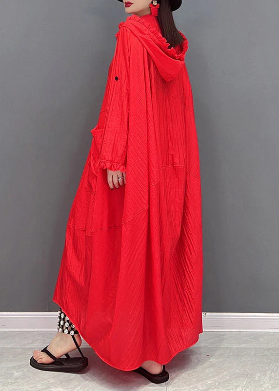 Fine Red V Neck Pockets Holiday Dress Long Sleeve - Image 4