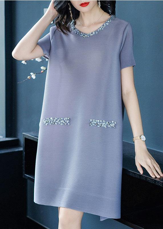 Fine Rose O-Neck Nail bead Summer Mid Dress - Image 3