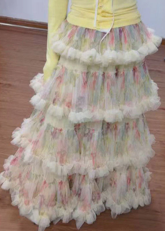 Fine Ruffled Layered Patchwork Tulle A Line Cake Skirt - Image 5