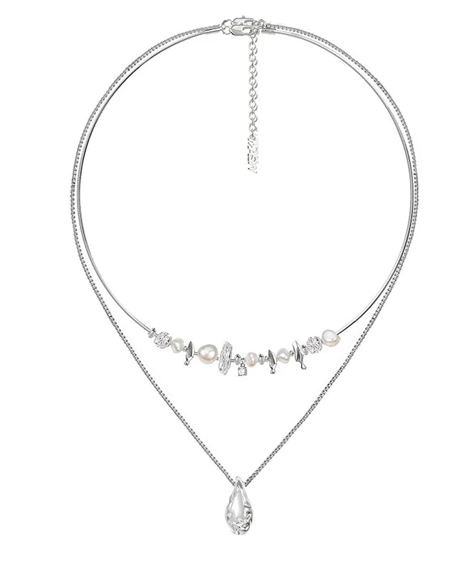 Fine Silk Copper Alloy Pearl Broken Silver Water Droplet Pendant Necklace - Image 5