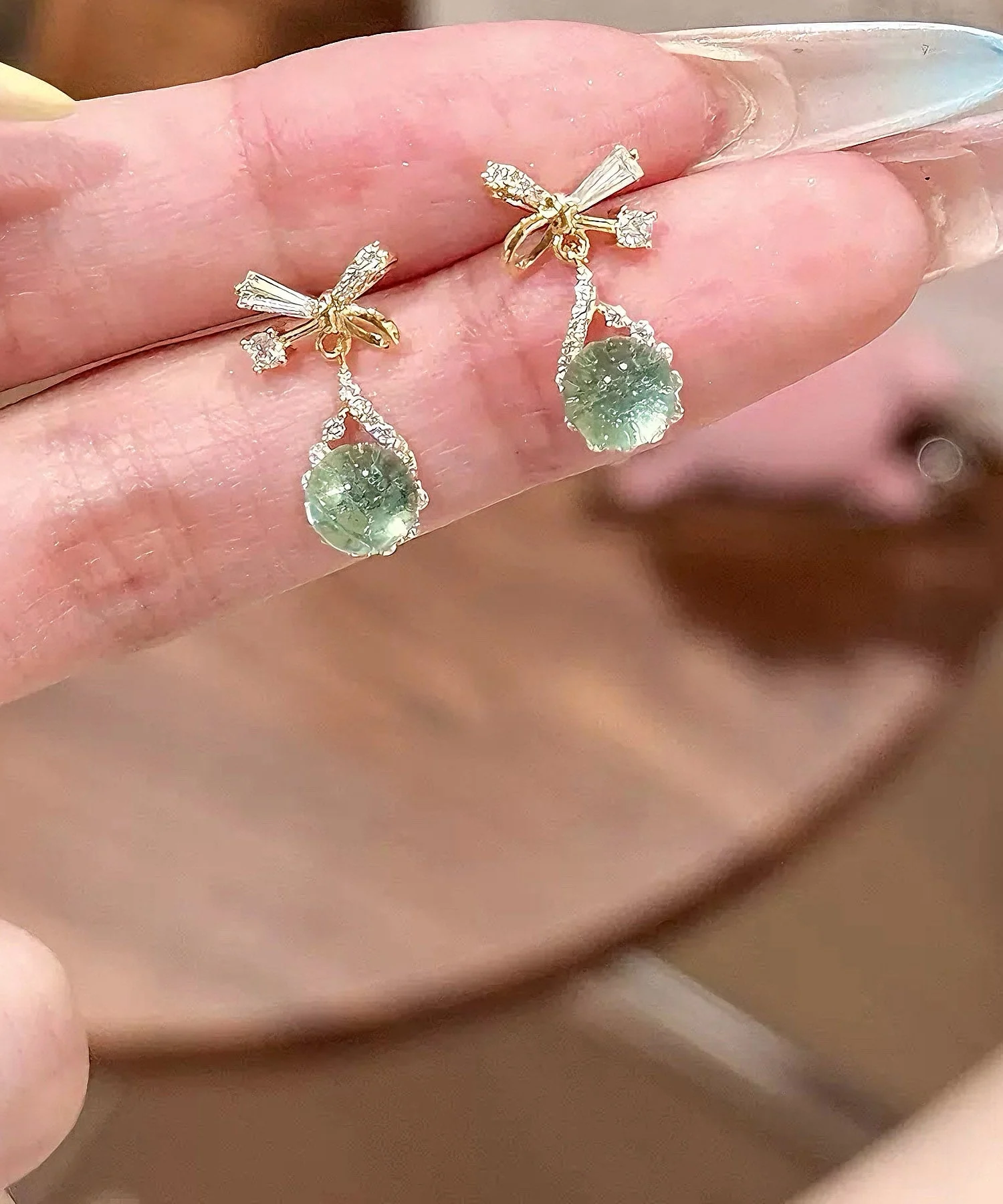 Fine Silk Copper Alloy Zircon Bow Drop Earrings - Image 2