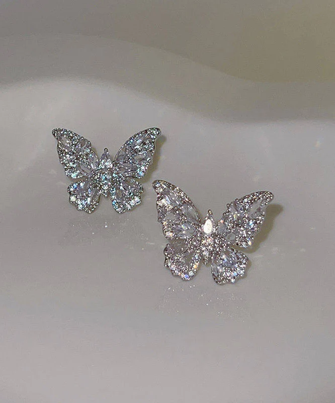 Fine Silk Copper Alloy Zircon Butterfly Stud Earrings - Image 3
