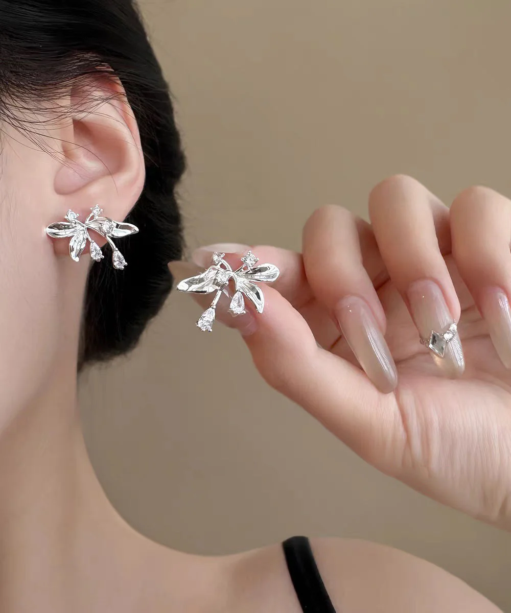 Fine Silk Copper Overgild Zircon Butterfly Stud Earrings - Image 2