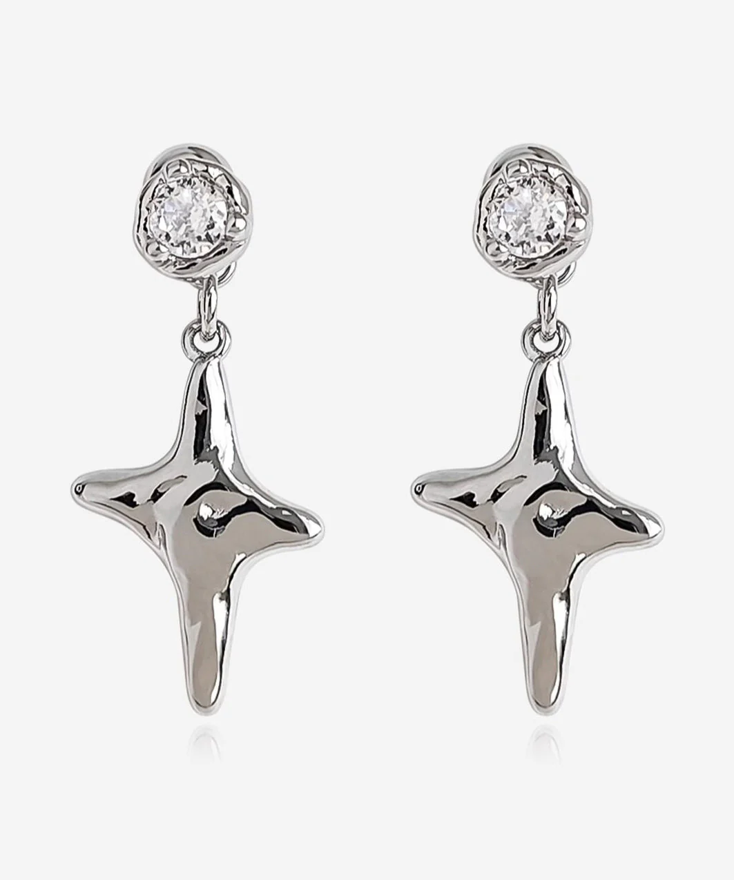 Fine Silk Copper Overgild Zircon Eight-Pointed Star Drop Earrings - Image 2