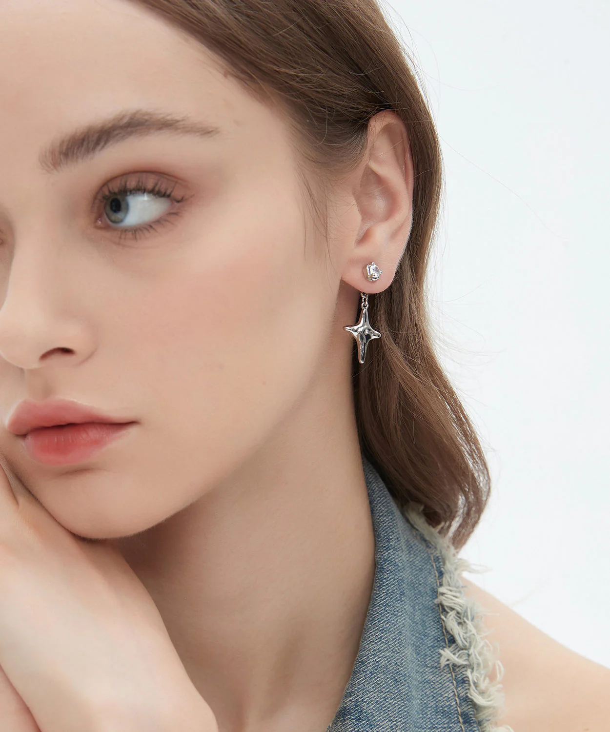 Fine Silk Copper Overgild Zircon Eight-Pointed Star Drop Earrings - Image 3