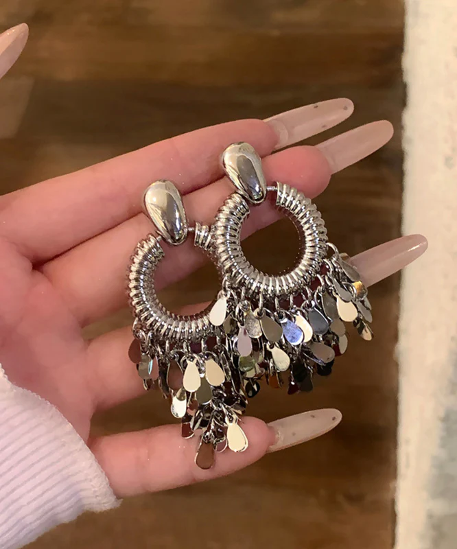 Fine Silk Metal Sequins Tassel Drop Earrings - Image 4
