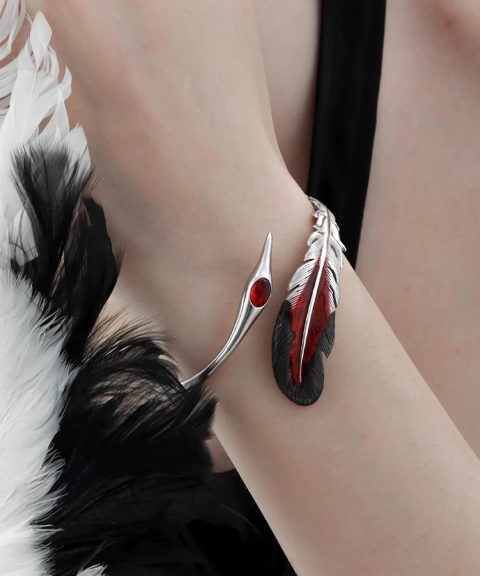 Fine Silk Sterling Silver Crane Feather Cuff - Image 2