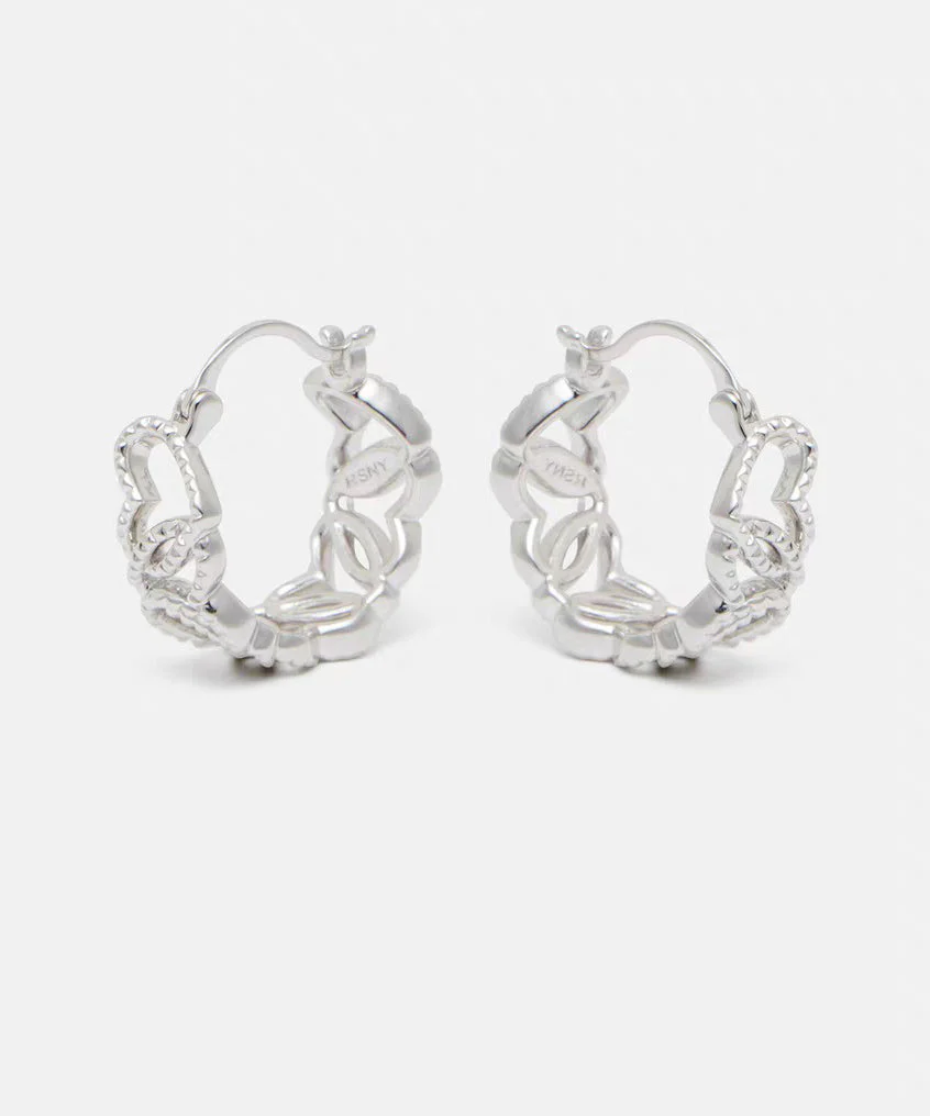 Fine Silk Sterling Silver Hollow Out Love Hoop Earrings - Image 2